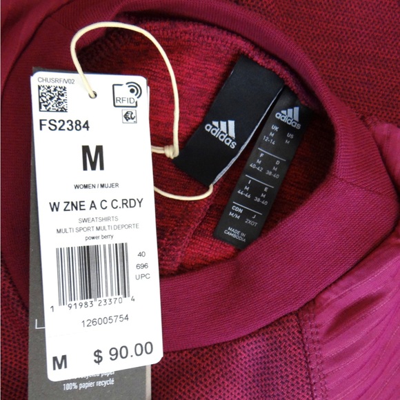 ADIDAS Sweatshirt Women’s SIZE MEDIUM Power Berry Purple ZNE Pullover Top NEW - Picture 2 of 15